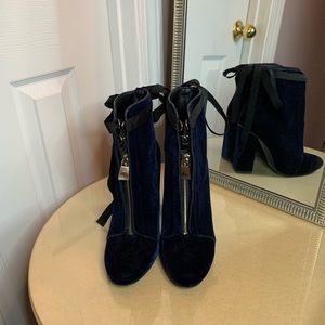 Blue Velvet Boots with Gold Zipper